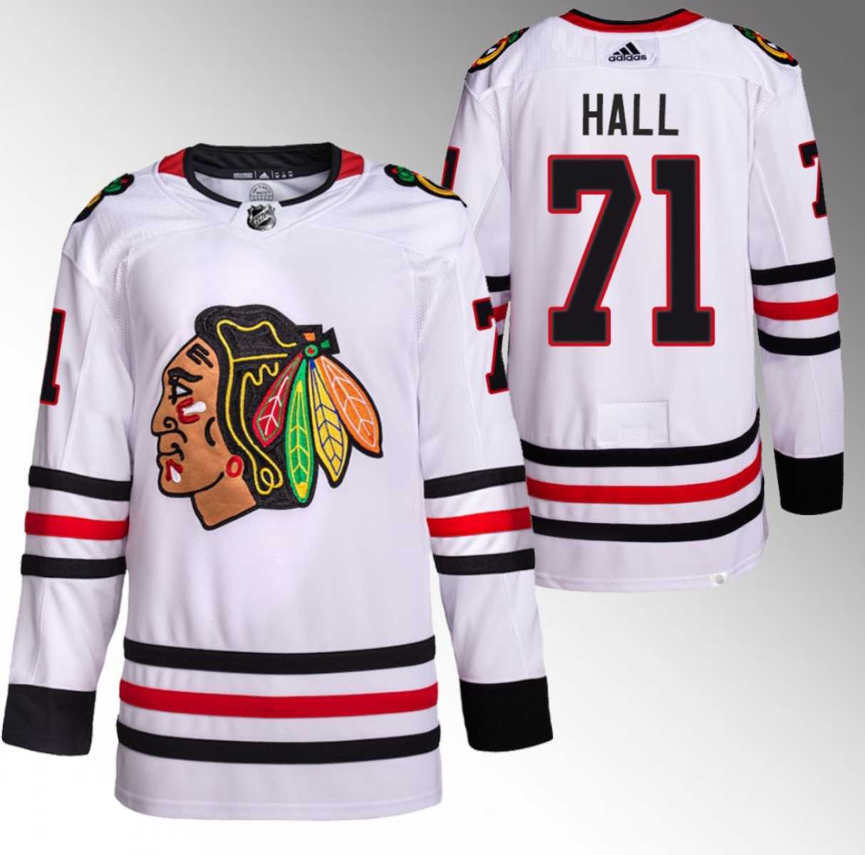 Mens Chicago Blackhawks #71 Taylor Hall White Stitched Hockey Jersey